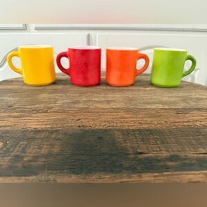 Vintage MCM Hazel Atlas “Orange Peel” Milk Glass Coffee Cups C Handles Set of 4